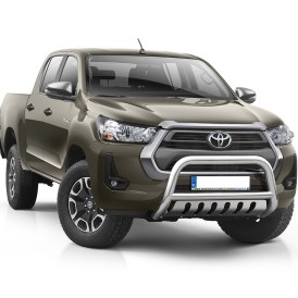 Toyota Hilux Frontbügel 70/60mm mit Unterfahrschutzblech Edelstahl poliert