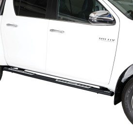 Schwellerrohre Edelstahl schwarz oval mit Design Trittfläche für Toyota Hilux ab 2021 DoKa