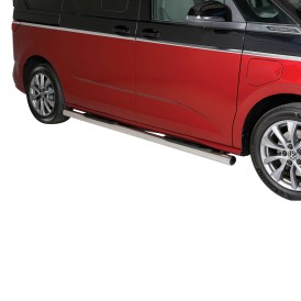 Seitenschutzrohre Edelstahl poliert rund mit Trittfläche für VW T7 Transporter und Multivan ab 2021