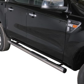 Schwellerrohre mit Kunststoff Trittauflage 76 mm aus Edelstahl schwarz für Ford Ranger T6 2012 bis 2015