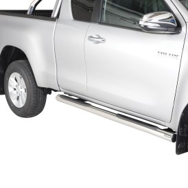 Schwellerrohre Edelstahl schwarz 76mm mit Trittfläche für Toyota Hilux Extra Cab ab 2021
