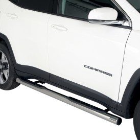 Schwellerrohre Edelstahl schwarz rund 76mm mit Trittfläche für Jeep Compass ab 2017